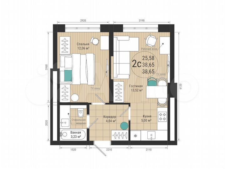 2-к. квартира, 38,7 м², 3/27 эт.