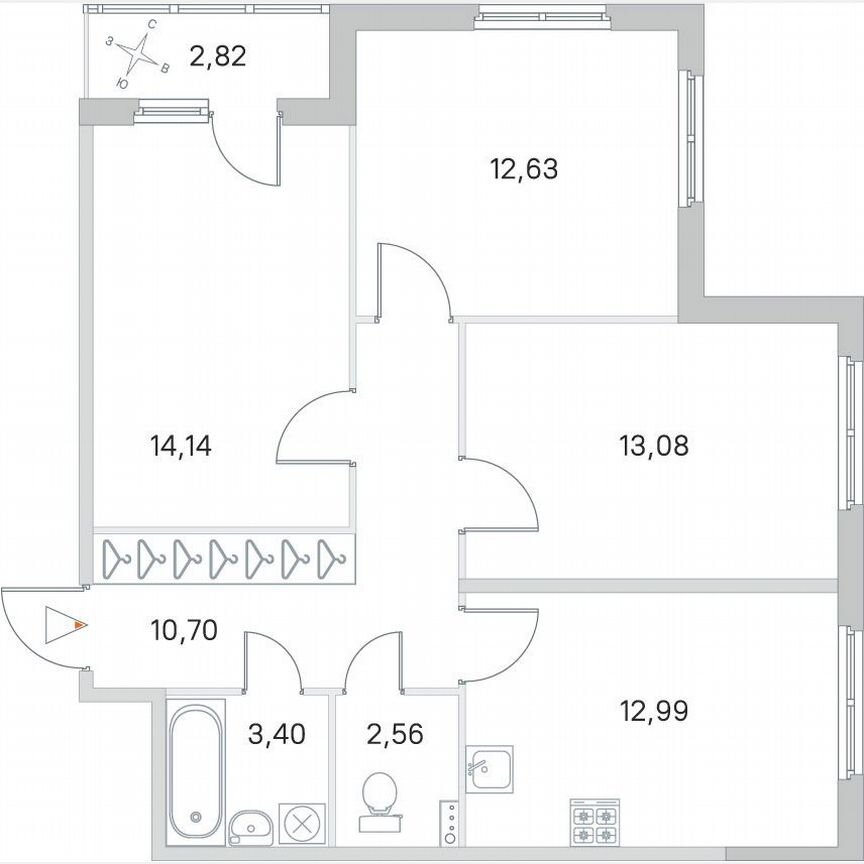 3-к. квартира, 70,9 м², 1/4 эт.