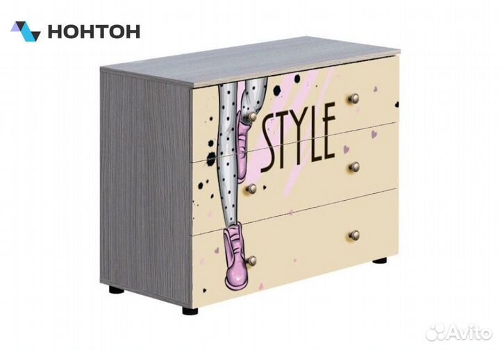 Комод Мийа-3А ясень шимо светлый / бежевый / фотоп