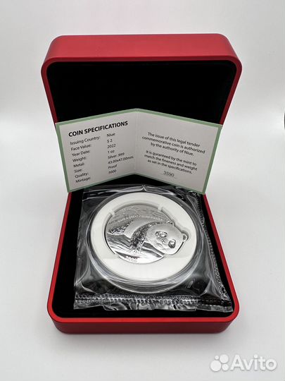 Ниуэ 2 доллара 2022. Панда. Серебро. Proof. редкая