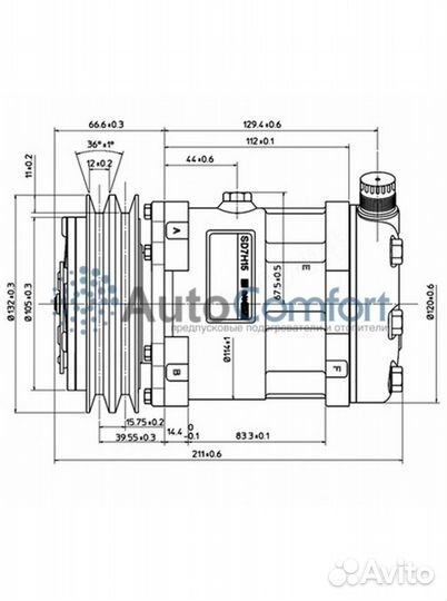 Компрессор 7H15, 12V, A2 вертикальные выходы