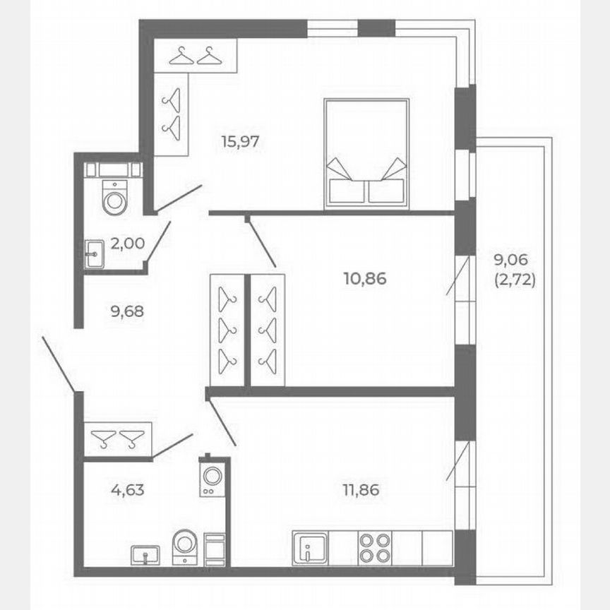2-к. квартира, 55 м², 2/4 эт.