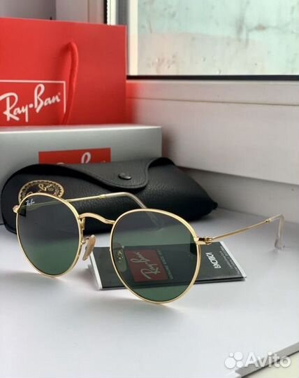 Очки ray ban round metal зеленые