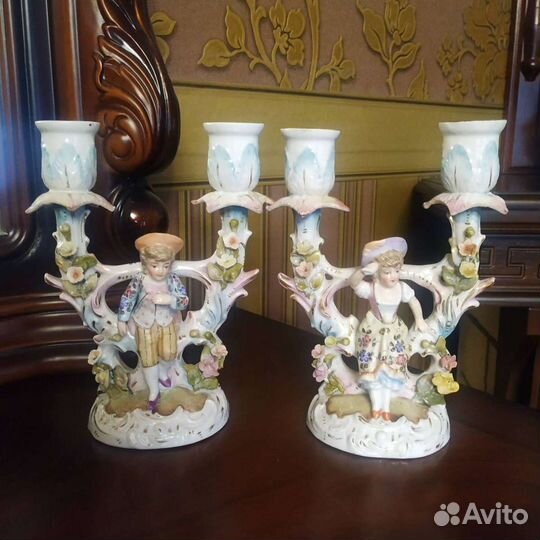 Антикварные фарфоровые подсвечники Германия 19 век