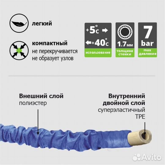 Шланг поливочный растягивающийся 5-15м, 15-45м
