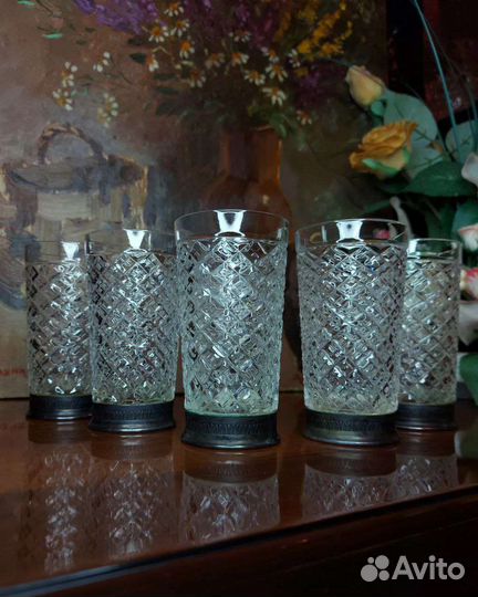 Стакан, стопка, Мельхиор,Хрусталь Винтаж