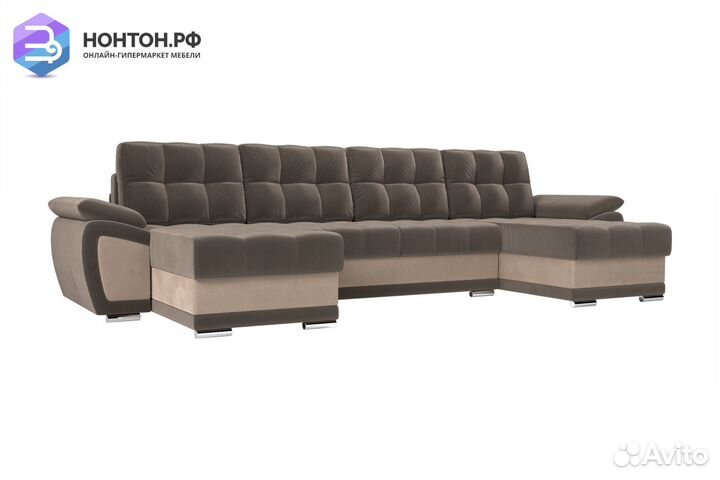 Диван п-образный пантограф Нэстор велюр коричневый