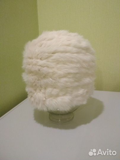 Шапка из меха кролика, вязанная