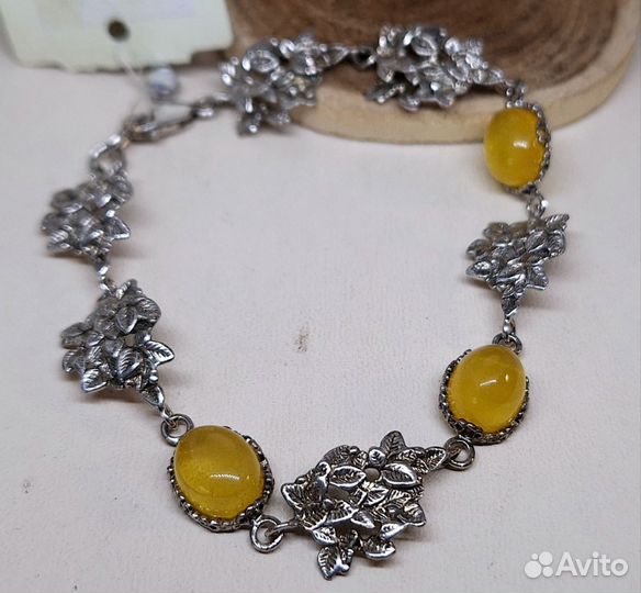 Браслет с янтарем 925 серебро 19 размер
