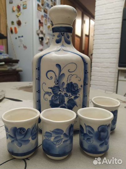 Графин штоф со стопками Гжель