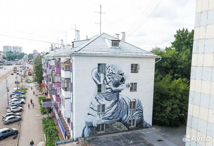 Роспись на фасаде. Граффити на фасаде. Мурал