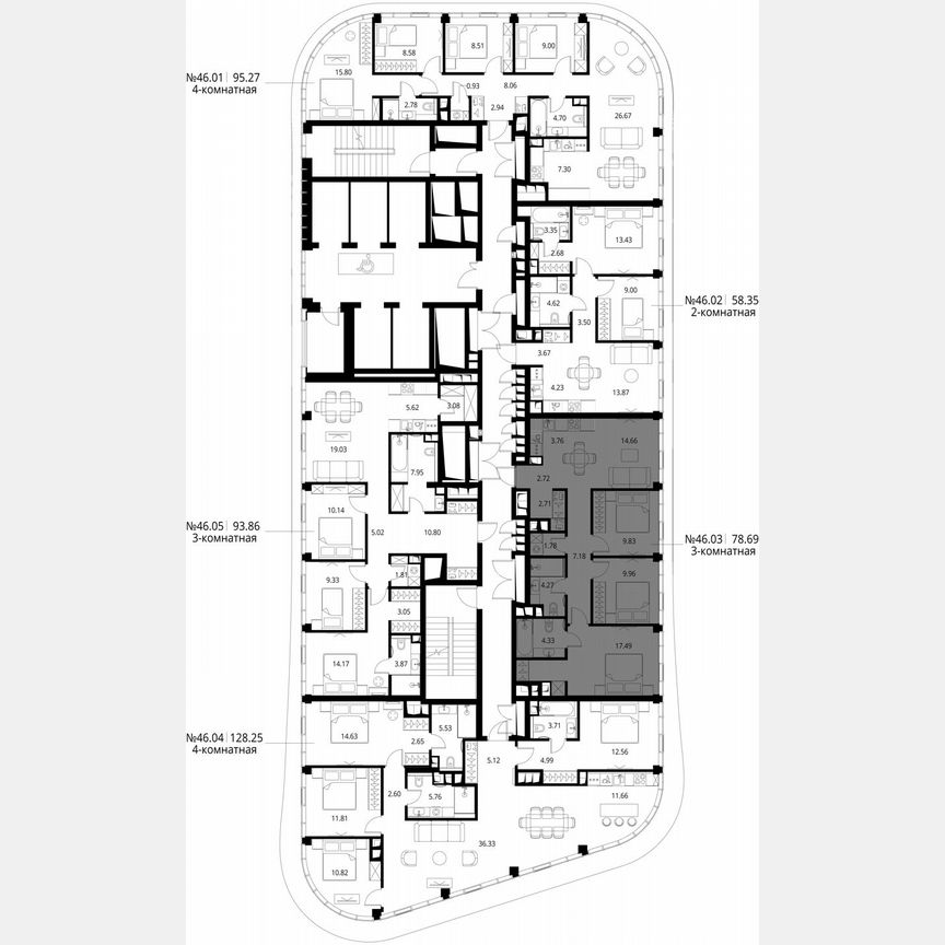 3-к. квартира, 78,7 м², 46/49 эт.