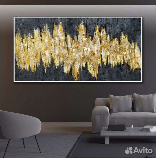 Картина маслом черное сусальное золото