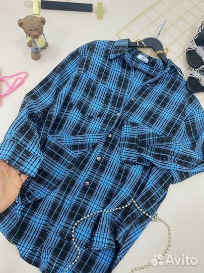 Рубашка в клетку оверсайз со стразами разные