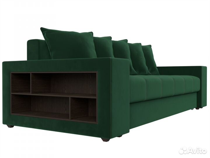 Диван прямой Дубай полки слева, велюр, зеленый