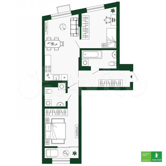2-к. квартира, 66,9 м², 13/17 эт.