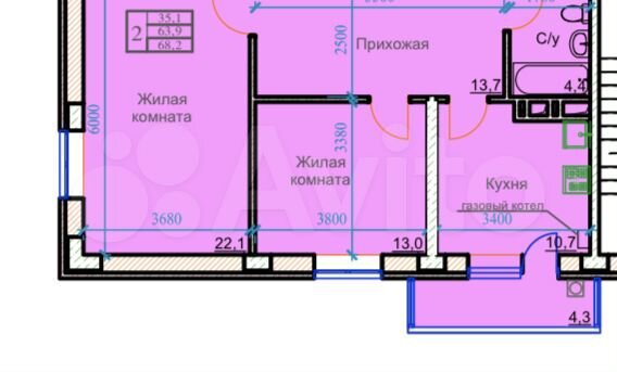 2-к. квартира, 67,7 м², 5/9 эт.