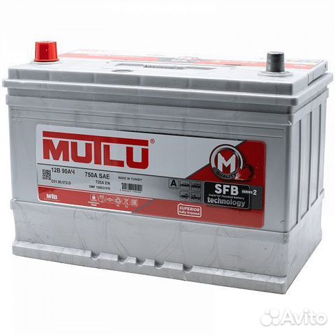 Аккумулятор mutlu SFB 90 А/ч smf105d31fr 306x175x2