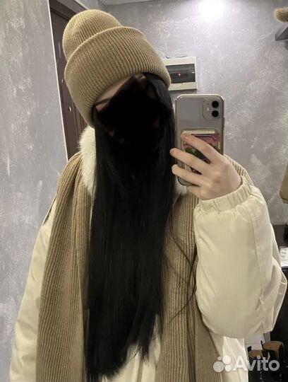 Комплект шапка и шарф зимний теплый бежевый