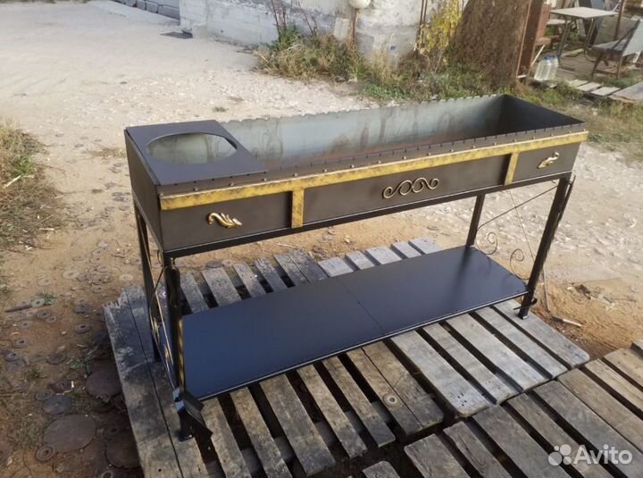 Мангал с печью под казан 170х46х20 см 4 мм сталь