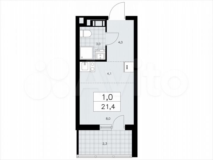 Квартира-студия, 21,4 м², 6/9 эт.