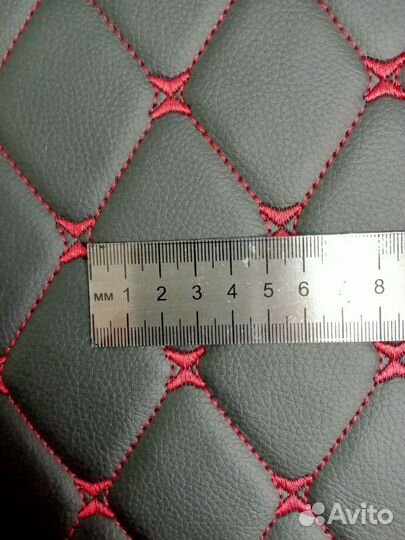 Экокожа, кожзам стёганый (ромб красный) на поролон