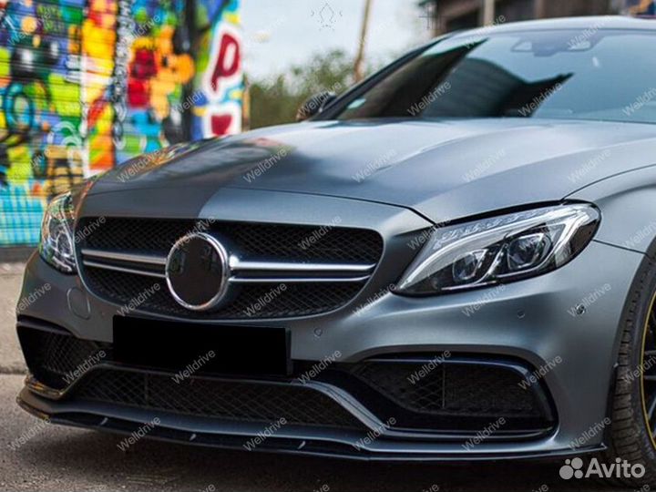 Губа передняя Mercedes C205 C63 AMG черный глянец