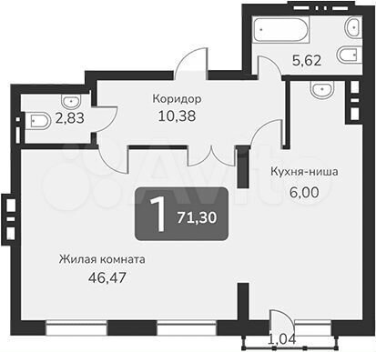 1-к. квартира, 71,6 м², 20/25 эт.
