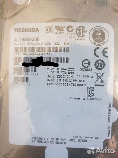 Жесткий диск SAS Toshiba 300gb