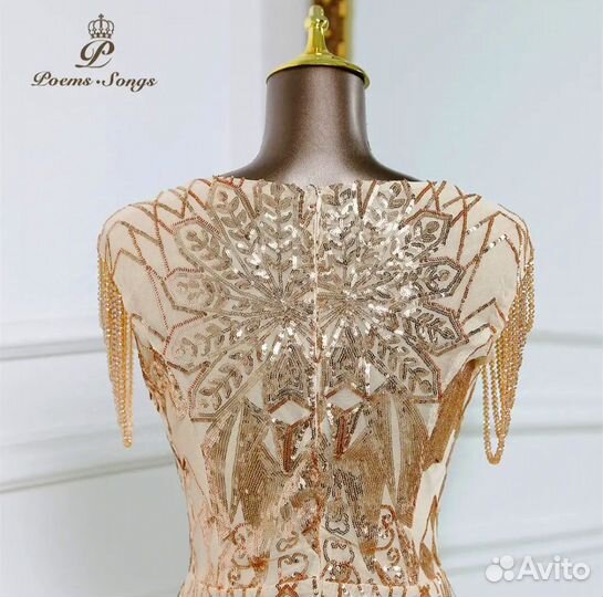 Золотое вечернее платье в пол L Xl