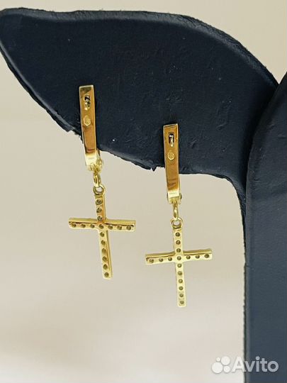 Золотые серьги крестики 585