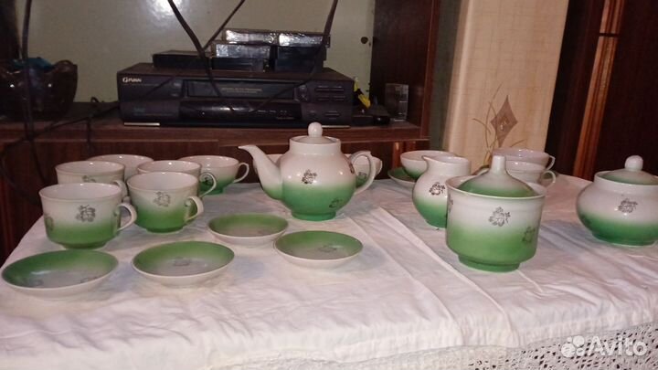 Чайный сервиз Дулево виноградный, лист, зеленый