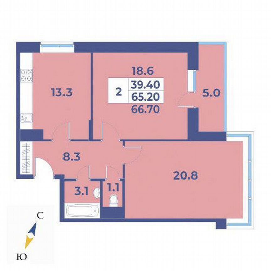 2-к. квартира, 66,7 м², 7/9 эт.