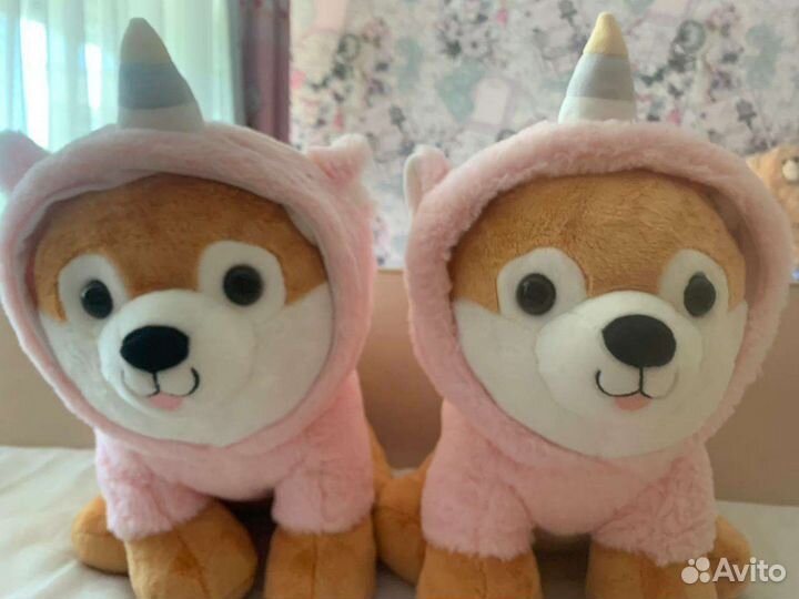 Большая Плюшевая игрушка корги с розовым костюмом