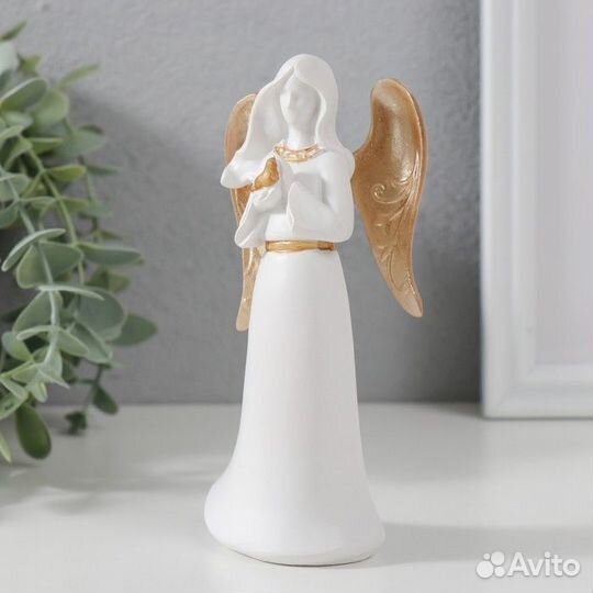 2 шт. Сувенир полистоун 'Ангел-дева с птичкой' бел