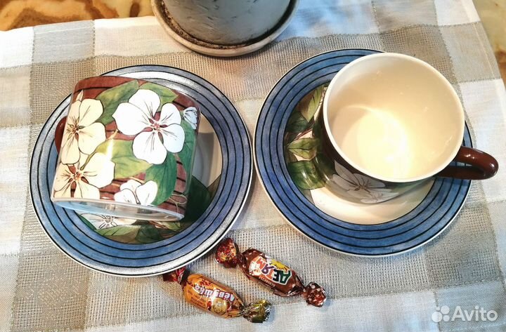 Лот из двух чайных пар Gien France. 1989-1998 гг