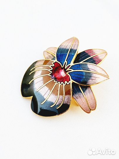 Брошь «Орхидея», клуазоне, Англия