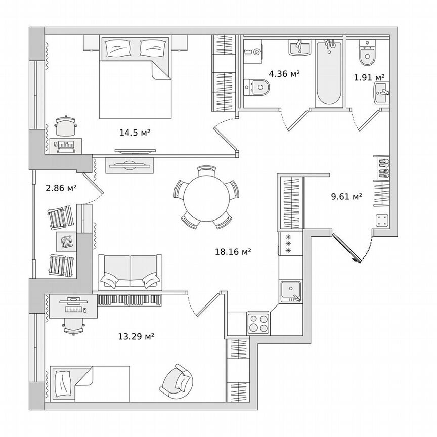 2-к. квартира, 63 м², 16/22 эт.