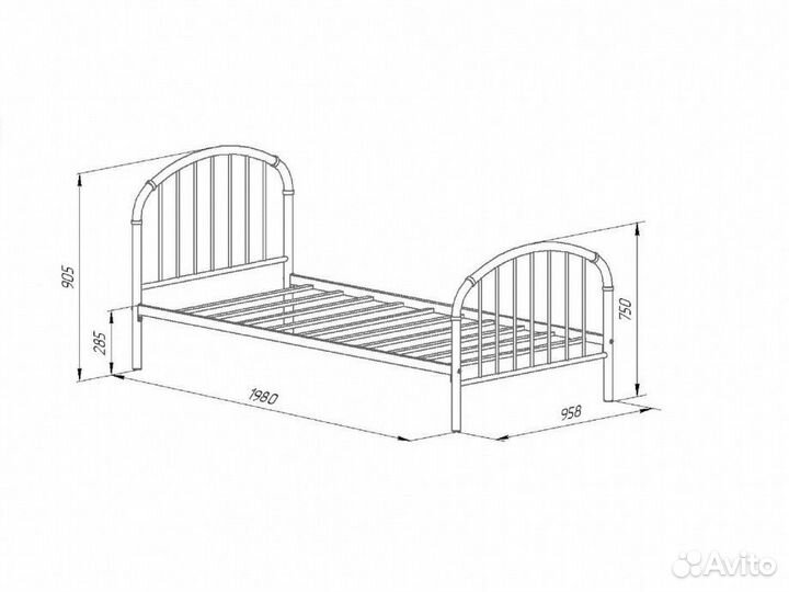 Односпальная металлическая кровать 90х190