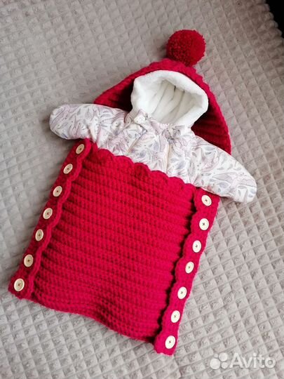 Вязанный конверт на выписку для девочки