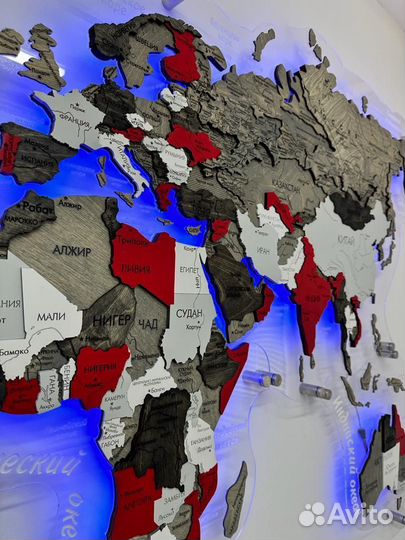 Карта мира на стену с подсветкой