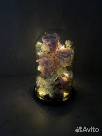 Композиция из стабилизированных цветов в колбе