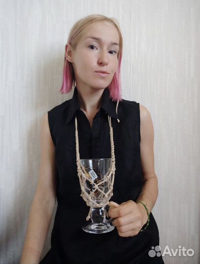 Новый кашпо для бокалов, вазочек,бутылочки макраме