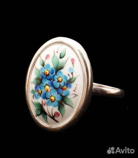 Кольцо Незабудки эмаль скань серебрение новое 18р
