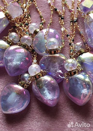 Кулон-флакон сердце аметист с титановым покрытием