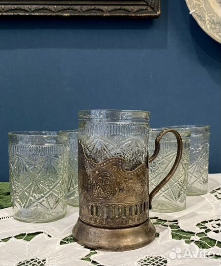 Старинные стаканы прессованное стекло