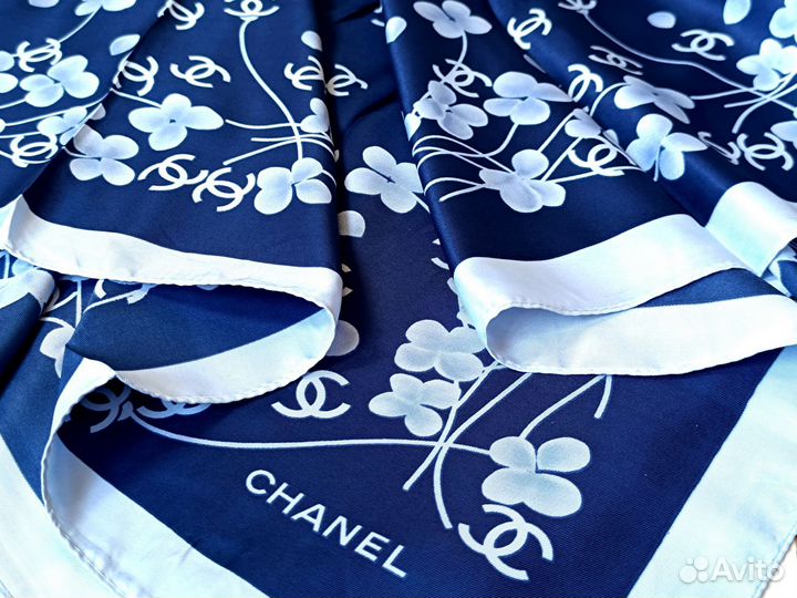 Платок Chanel Синий Голубой Шелковый Новый