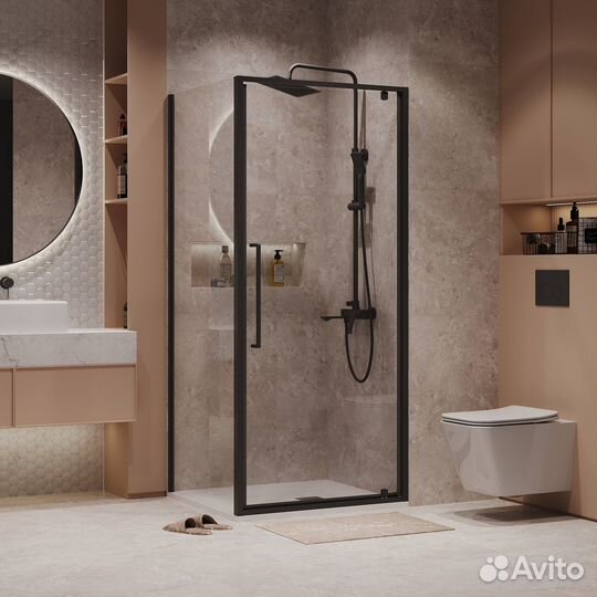 Душ кабина 80x100 см, распашн, черн мат, прозрачн
