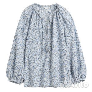 Блузка H&M Balloon-sleeved, голубой с цветочным уз