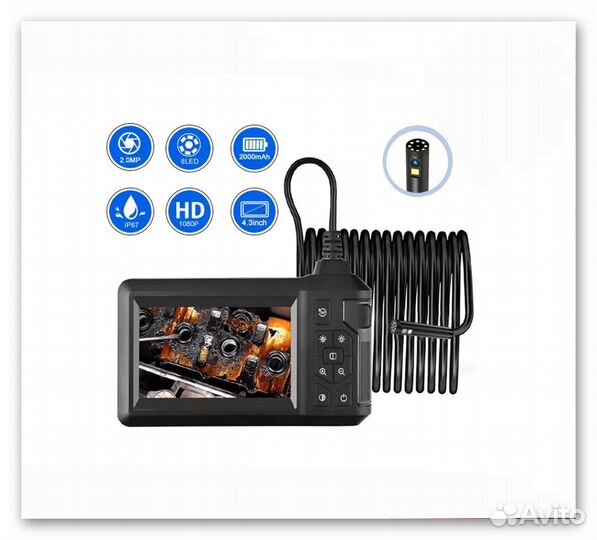 Промышленный эндоскоп 8mm Dual lens 1080p 5m 4.3